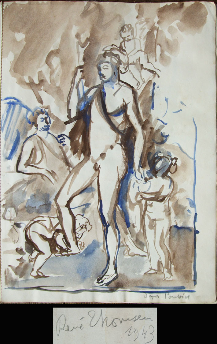 Dessin au lavis d encre de René THOMSEN 1897 1976 daté